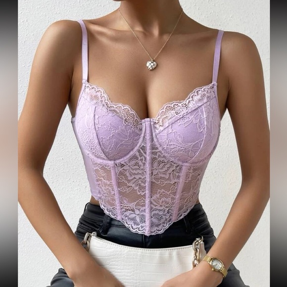 Luxe purple sexy lace cami bustier crop cami top - Picture 4 of 6